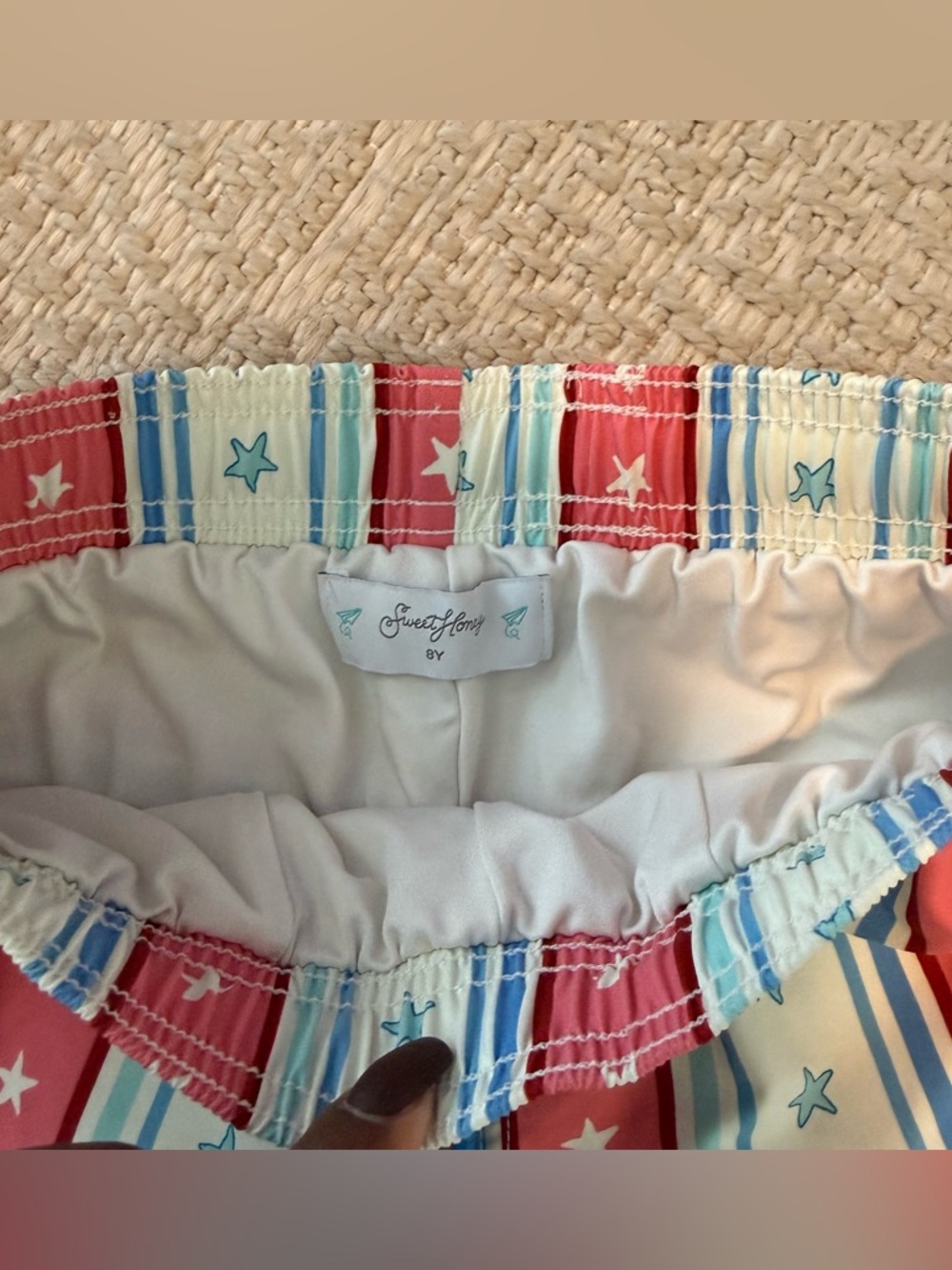 Boys Sweet Honey Swim Trunks 8Y Americana Red White Blue Stars Lined - Picture 2 of 3